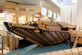 The bow of a 'maruko-bune' cargo boat. An exhibit at the Lake Biwa Museum, Shiga Prefecture, Japan.