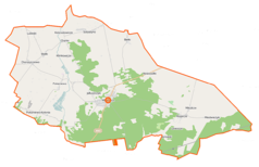 Mapa konturowa gminy Milejczyce, u góry nieco na lewo znajduje się punkt z opisem „Sobiatyno”