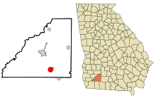 Mitchell County Georgia Incorporated and Unincorporated areas Pelham Highlighted.svg