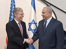 Bolton greeting Israeli Prime Minister Benjamin Netanyahu in August 2018 NSA visit 2018 (42410544310).jpg