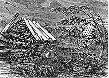 The Great Earthquake at New Madrid, a 19th-century woodcut from Devens' Our First Century (1877) New Madrid Erdbeben.jpg