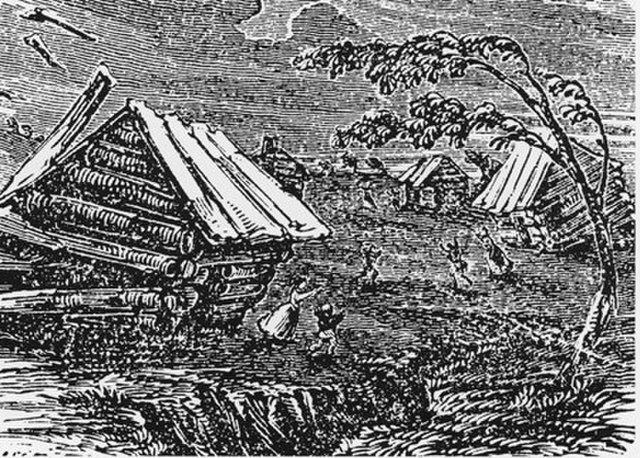 The Great Earthquake at New Madrid, a 19th-century woodcut from Devens' Our First Century (1877)