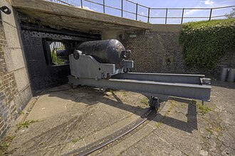 Replica 9-inch RML gun in a shielded emplacement, constructed in the late 1860s New Tavern Fort RML gun.jpg