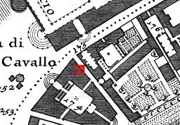 Santa Maria Maddalena al Quirinale (nummer 175 vid den röda pilen) på Giovanni Battista Nollis Rom-karta från 1748. Nummer 174 anger Palazzo della Consulta och nummer 176 kyrkan Santa Chiara al Quirinale.