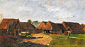 Landscape with houses label QS:Len,"Landscape with houses" label QS:Lpl,"Pejzaż z domami" label QS:Lhu,"Tájkép házakkal" 1871. oil on canvas medium QS:P186,Q296955;P186,Q12321255,P518,Q861259 . 79 × 44.5 cm (31.1 × 17.5 in). Private collection institution QS:P195,Q768717