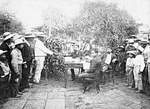 Day laborers pay day in Santa Rosa, ca. 1890, according to the Day Laborer Regulations established by Barrios Pagojornaleros1890.jpg