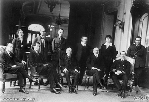 The Australian delegation, with Australian Prime Minister Billy Hughes in the center
