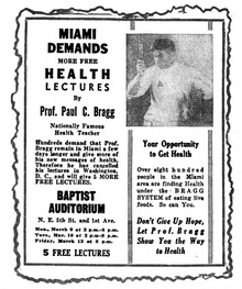 Paul Bragg's health lectures advert