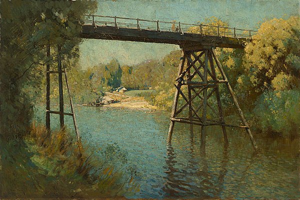 Bridge and Wattle at Warrandyte, 1914