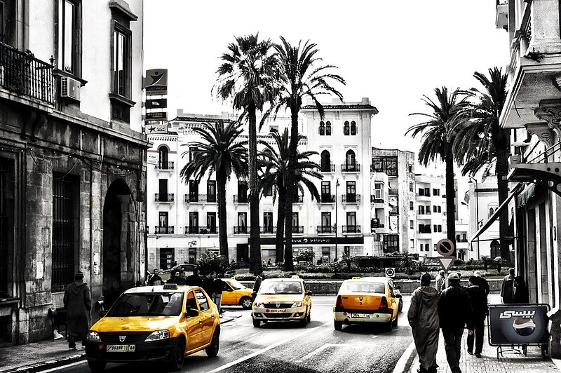 File:Petit taxis coloured in yellow at the center of Tetouan city, Morocco.jpg