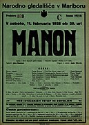 Plakat za prestavo Manon v Narodnem gledališču v Mariboru 11. februarja 1928.jpg