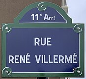 Plaque Rue René Villermé - Paris XI (FR75) - 2021-06-20 - 1.jpg
