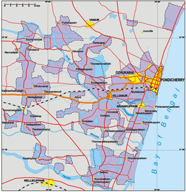 Kaart van het district Puducherry