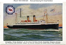 Kartu pos yang menampilkan SS GREAT NORTHERN memasuki Golden Gate (1916).jpg