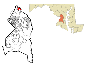 Prince George's County Maryland Incorporated and Unincorporated areas Laurel Highlighted.svg
