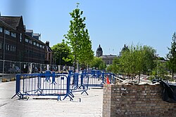 Progress on the paving and landscaping of the Guildhall Road boundary of Queen's Gardens in Kingston upon Hull.