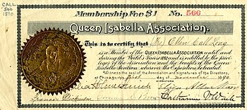 Queen Isabella Association membership certificate for Ellen Call Long Queen Isabella Association membership certificate for Ellen Call Long.jpg