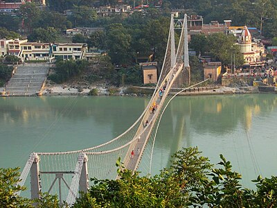 Sivananda Jhula Bridge across the Ganges at Muni Ki Reti,  built in 1980s, close to the Kutir of Swami Sivananda