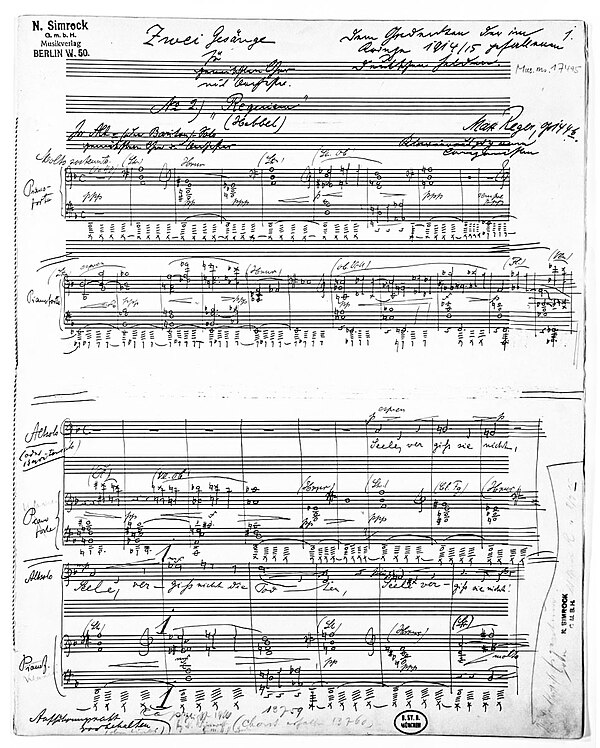 First page from the autograph of the piano version of the Requiem, with title and dedication