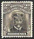 1913 stamp of British South Africa Company also inscribed "Rhodesia". Rhode KGV 1926 2d.jpg