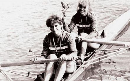 Olga Homeghi (stroke) and Rodica Arba after winning gold at the 1988 Summer Olympics Rodica Arba and Olga Homeghi 1988.jpg