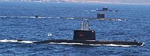 South African Navy Heroine-class submarines escorting US navy nuclear submarine in Cape Town SAS Queen Modjadji.jpg