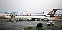 The 727-200 (here from Olympic Airways) is 20 ft (6.1 m) longer. This aircraft is the prototype of 727-200 SX-CBF Olympic Boeing 727-284 Corfu Aug 1990 (51871776348).jpg