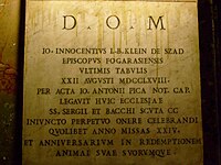Надгробна плита Інокентія Міку-Кляйна в церкві святих мучеників Сергія і Вакха в Римі