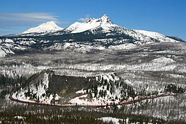 Hogg Rock seen from Santiam Pass with Three Fingered Jack in the background