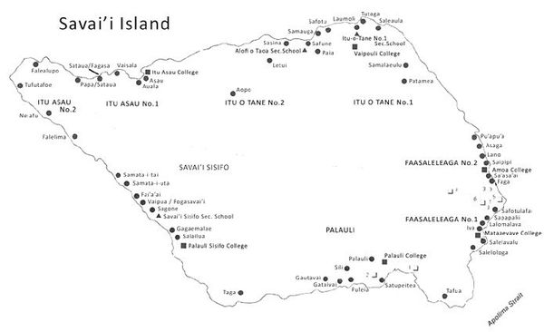 Map of Savai'i schools, 2009 Savai'i school map 2009.jpg