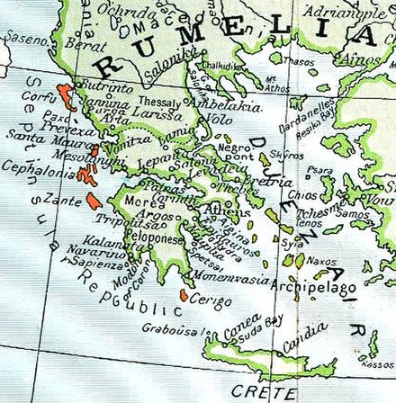 The Republic's territory extended to the seven main islands plus the smaller islets of the Ionian Sea