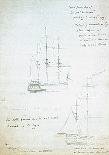 Whaler William 1796 owned by Enderby's, with notes on rigging etc Sketches 'Copied from log of whaler William 1796 owned by Enderby's', with notes on rigging etc RMG PU9738.jpg