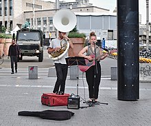 Street performer playing the sousaphone