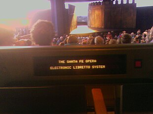 Personal subtitle system at the Santa Fe Opera Subtitles at the Santa Fe Opera (230480544).jpg