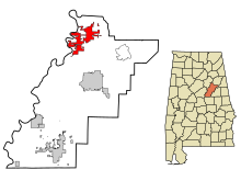 Obszary włączone i nieposiadające osobowości prawnej w hrabstwie Talladega Alabama Lincoln Highlighted.svg