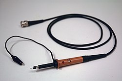 A passive oscilloscope probe with a switch in the probe handle that selects 1x or 10x attenuation Test probe.jpg