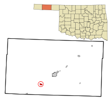 Eingemeindete und nicht eingetragene Gebiete in Texas County Oklahoma Goodwell hervorgehoben.svg