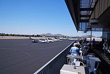 The Volanti Restaurant at the Scottsdale Airport overlooks the airport's runway and taxi way.  Camelback Mountain is in the background.