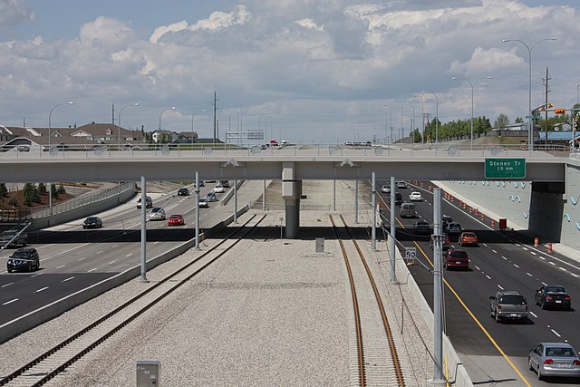 Crowchild Trail in Northwest Calgary with the CTrain on median