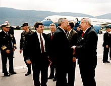 U.S. Secretary of State Colin Powell meets with SRSG Klein at the Sarajevo Airport in 2002 U.S. Secretary of State Colin Powell meets with SRSG Klein.jpg