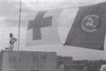 UN and Red Cross flags waving atop Notre Dame College in 1971. The institution was declared as a neutral and conflict free zone during the war of independence of Bangladesh in 1971.