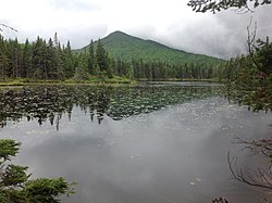 Teich mit Berg im Hintergrund