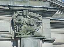 'Municipal Benificence'- one of the sculpted figures on the facade of the Hall Usher Hall sculpture.JPG