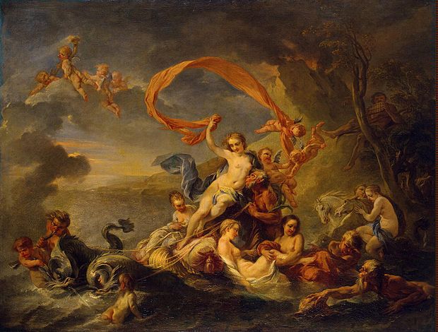 Jean-Baptiste van Loo's depiction of "The Triumph of Galatea"; Polyphemus plays the pan-pipes on the right
