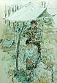 FIELD HAIRCUT AT BIG RED ONE, Ink/Watercolor wash, by James Pollock, CAT IV, 1967