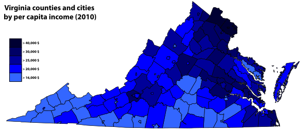 Virginia counties and cities by per capita income (2010)