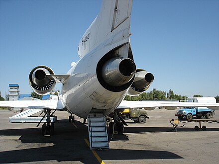 The three Lotarev D-36 exhaust and the rear airstair deployed