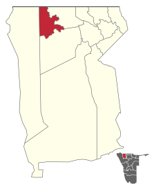 Onesi Constituency (red) in the Omusati Region (yellow) Wahlkreis Onesi (2014).svg