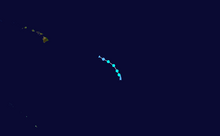 A track map of the path of a tropical storm over the Central Pacific Ocean