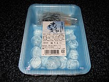 Commercially packaged warabimochi (bracken jelly) in Japan Warabi mochi 1.jpg